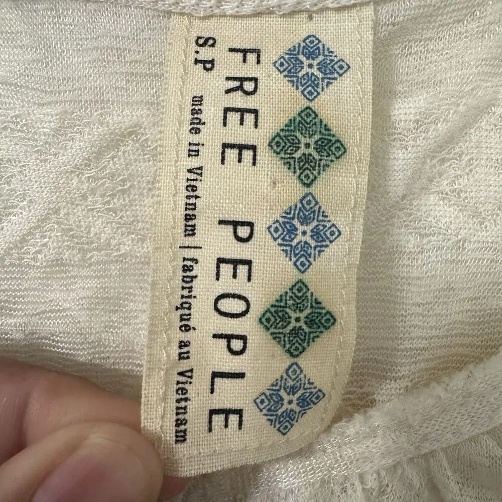 Free People Womens Top‎ Small Cream Lace Coastal Boho Siren Semi Sheer Romantic